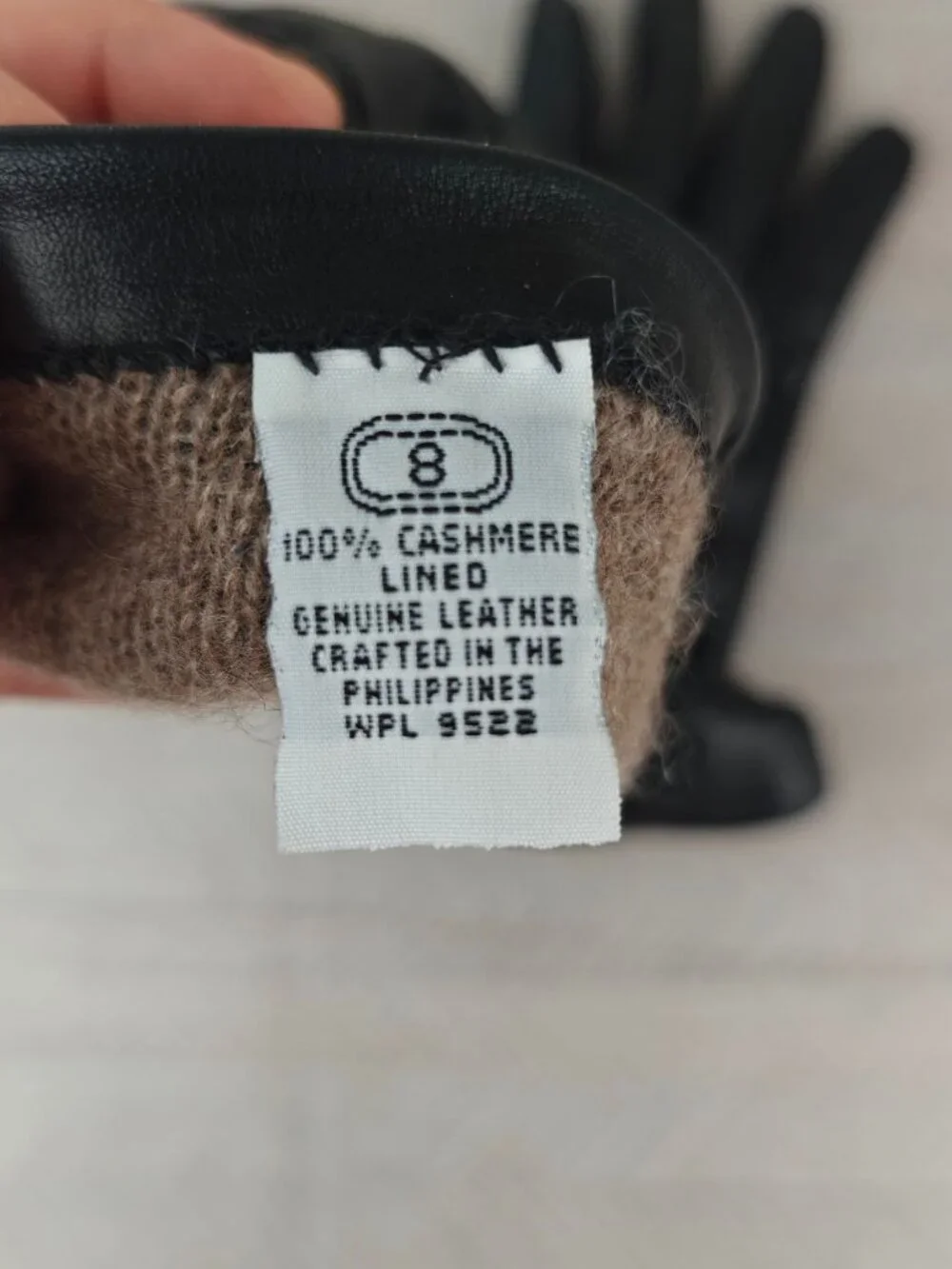 Vintage Genuine Leather Black Cashmere Lined Gloves Women’s Size 8 Warm Winter